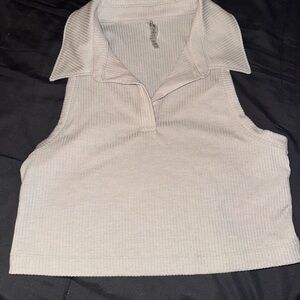 Calvin Klein Light Gray Ribbed Collared Crop Top